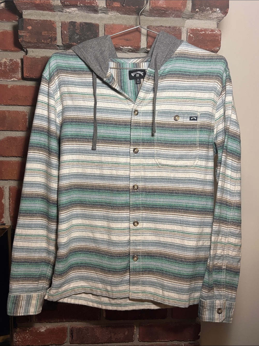 Billabong Hooded Striped Button-Up Flannel 100% Cotton Men’s Small